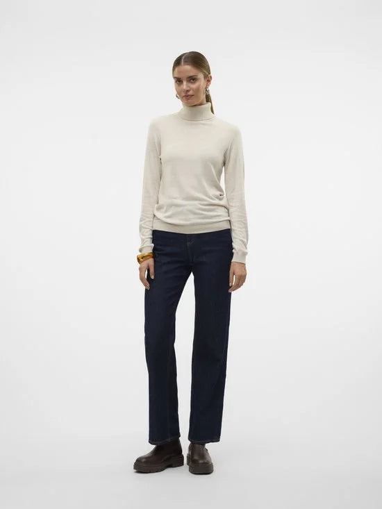 Vero Moda Trui Vmiris Ls Rollneck Pullover Ga Noos 10320450 Birch/w Melange Dames Maat - S
