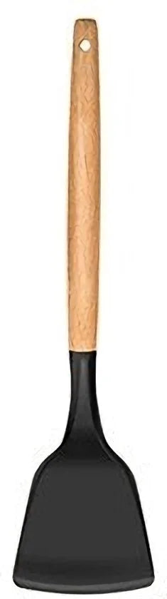 Siliconen Spatel met Anti-aanbaklaag - Hout - Keukengerei met Ergonomisch Design - Vaatwasservriendelijk - 32 cm - Bruin/Zwart
