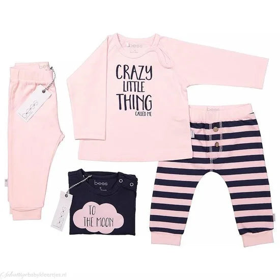 BESS Pants Girl Striped - Roze - 74