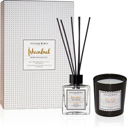 Atelier Rebul Istanbul Luxury Home Geschenkset - Geurstokjes (120ml) + Geurkaars (210g) - Houtig & Kruidige Geur - Cadeau voor Vrouw - Cadeau voor Man