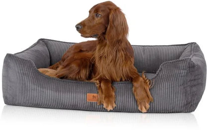 Knuffelwuff orthopedisch hondenbed van ribfluweel met handgeweven uiterlijk Nunavut M-L 85 x 63 cm grijs
