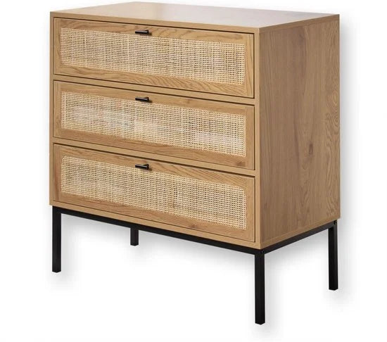 CALICOSY - Dressoir met 3 lades gevel rotan 80x39x79cm