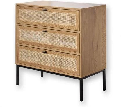 CALICOSY - Dressoir met 3 lades gevel rotan 80x39x79cm
