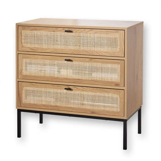 CALICOSY - Dressoir met 3 lades gevel rotan 80x39x79cm