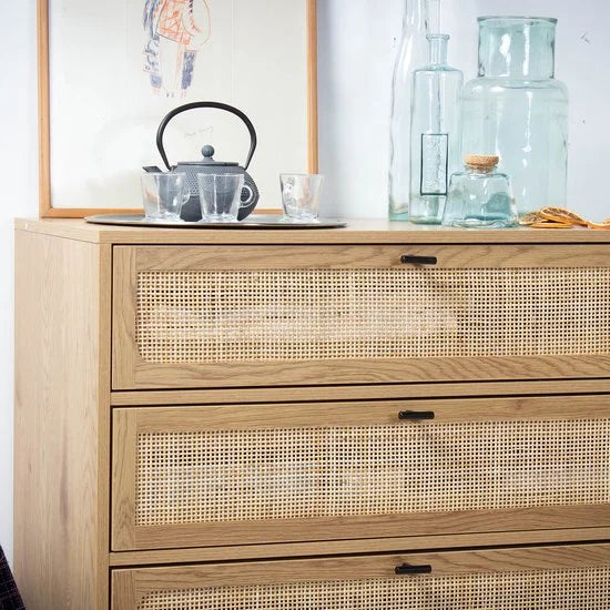 CALICOSY - Dressoir met 3 lades gevel rotan 80x39x79cm