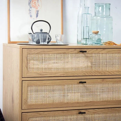 CALICOSY - Dressoir met 3 lades gevel rotan 80x39x79cm