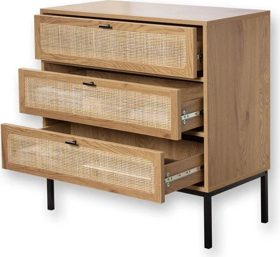 CALICOSY - Dressoir met 3 lades gevel rotan 80x39x79cm