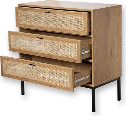 CALICOSY - Dressoir met 3 lades gevel rotan 80x39x79cm