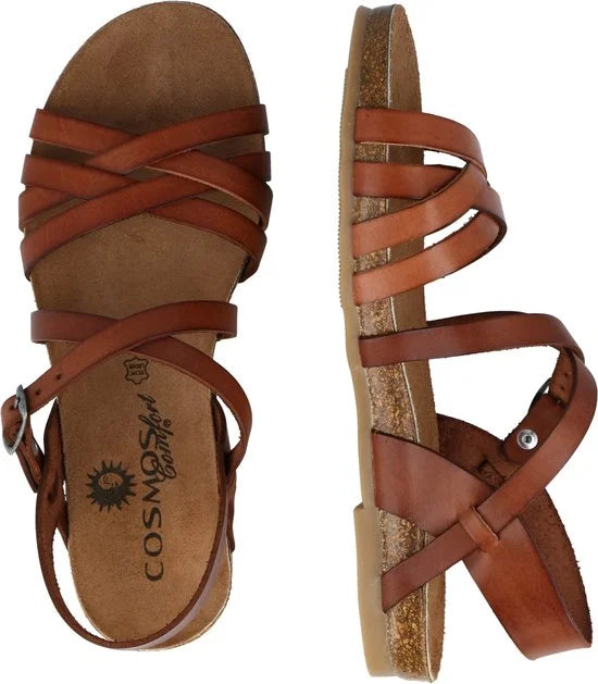 Cosmos 6106807 - Platte sandalenDames Sandalen - Kleur: Cognac - Maat: 38
