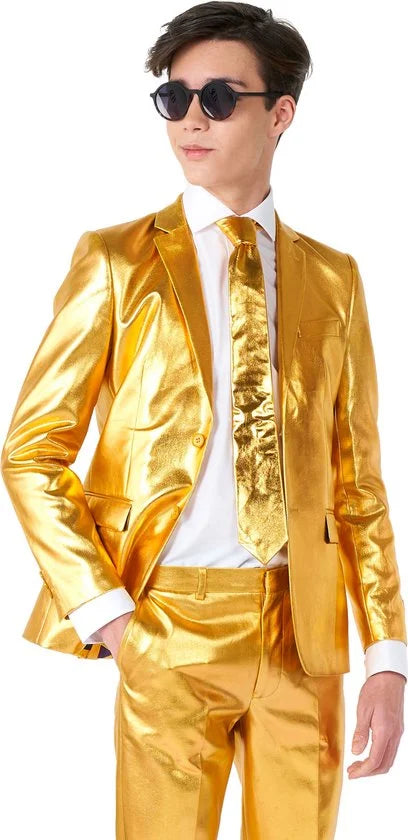 OppoSuits TEEN BOYS Groovy Gold - Tiener Verkleedpak - Gouden Pak - Gouden Kostuum - Carnavalskleding - Maat EU 134/140