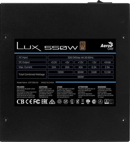 Power supply LUX550 ATX 500W Black ATX Ø 12 cm 550 W Yes 12,5 W 3,6 W 100 W 504 W