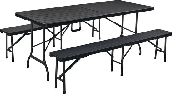ERRO Vouwtafel - Campingtafel - inklapbare tafel - plooitafel - klaptafel met houtlook - 180x74cm - zwart