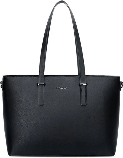 Eleganci - Dames Handtas - shopper - geschikt voor A4 - met extra lange riem - zwart - Ideaal voor school- of werktas.