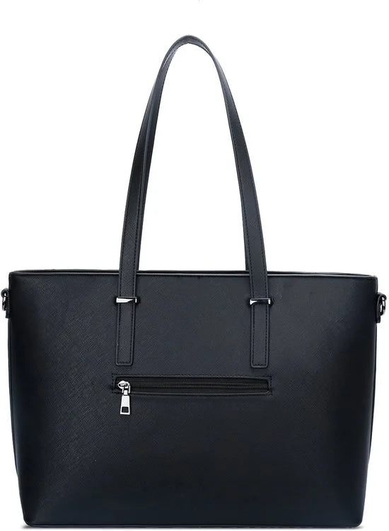 Eleganci - Dames Handtas - shopper - geschikt voor A4 - met extra lange riem - zwart - Ideaal voor school- of werktas.