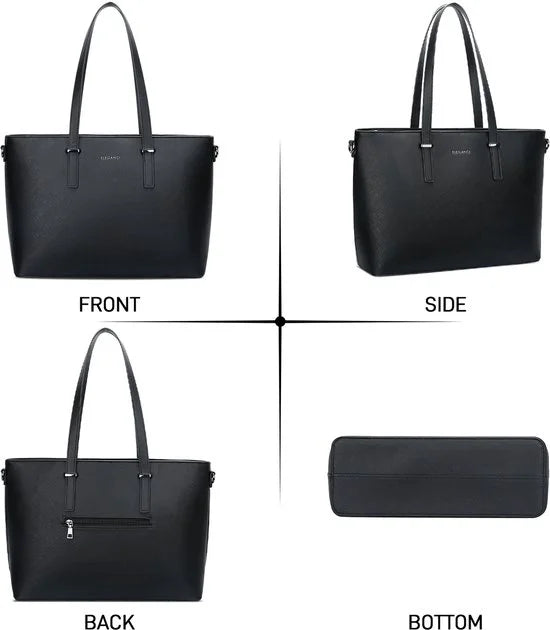 Eleganci - Dames Handtas - shopper - geschikt voor A4 - met extra lange riem - zwart - Ideaal voor school- of werktas.