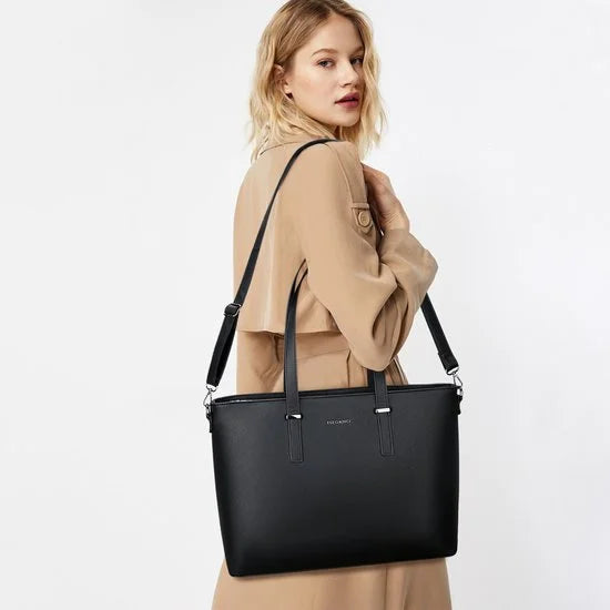 Eleganci - Dames Handtas - shopper - geschikt voor A4 - met extra lange riem - zwart - Ideaal voor school- of werktas.