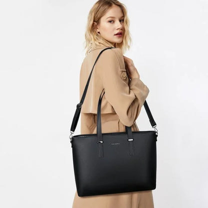 Eleganci - Dames Handtas - shopper - geschikt voor A4 - met extra lange riem - zwart - Ideaal voor school- of werktas.