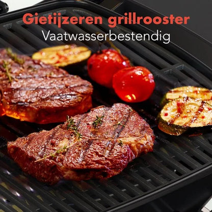KitchenBrothers Gas BBQ - Staand en Tafelmodel Barbecue - 2 Branders - Tafelbarbecue - Anti-aanbaklaag - 37x48 cm Grilloppervlak - Zwart