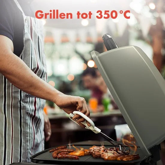 KitchenBrothers Gas BBQ - Staand en Tafelmodel Barbecue - 2 Branders - Tafelbarbecue - Anti-aanbaklaag - 37x48 cm Grilloppervlak - Zwart