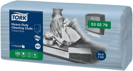 Reinigingsdoek Tork W4 Premium Heavy-Duty gevouwen 1-laags 4x105 vel blauw 530279