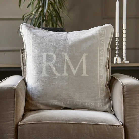 Riviera Maison Kussenhoes, Kussensloop, Sierkussen met logo - RM Logo Pillow Cover 60x60 - grijs - Katoen