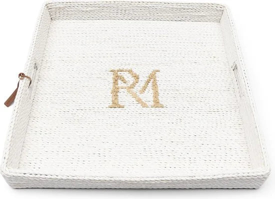 Riviera Maison Dienblad Vierkant Wit rotan met handvaten - RM Monogram decoratief dienbald