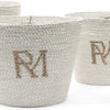 Riviera Maison Opbergmanden riet Wit en rond 4 stuks - RM Monogram decoratieve mand met RM logo
