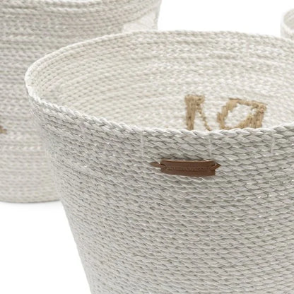 Riviera Maison Opbergmanden riet Wit en rond 4 stuks - RM Monogram decoratieve mand met RM logo