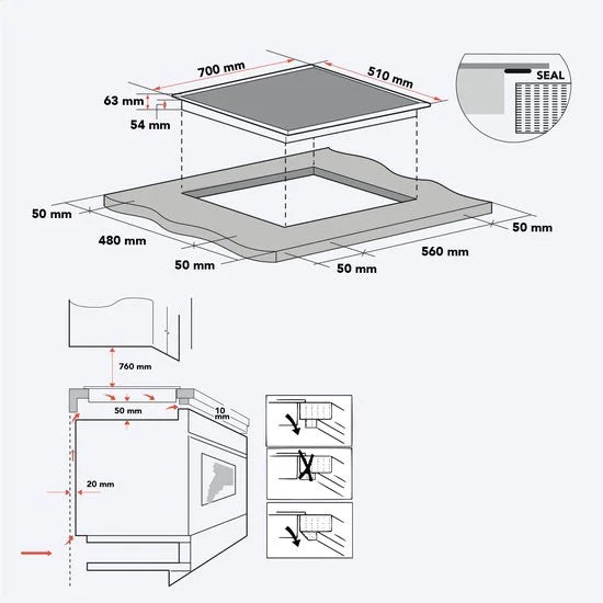 KitchenBrothers Inductie Kookplaat - Inbouw Inductieplaat - 70 cm - 4 Zones - 2x Flexzone - 1 en 2 Fase - Tot 2800W - Zwart
