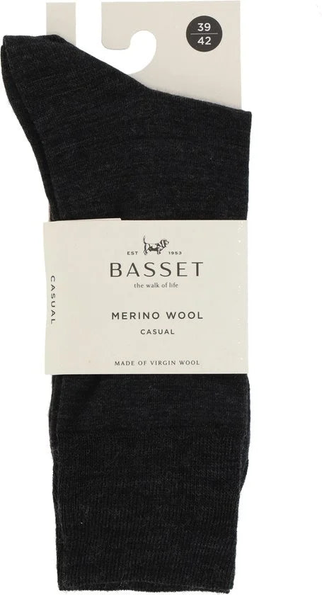 Basset Casual - Merino Wol Sokken - Warme Sokken - Maat 39/42 - Antraciet