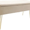 Scarlet Zitbank, gestoffeerde bank met fluwelen bekleding, opbergkist, rechthoekig, make-upbank met opbergruimte, metalen poten, crème, 75 x 30 x 41,