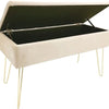 Scarlet Zitbank, gestoffeerde bank met fluwelen bekleding, opbergkist, rechthoekig, make-upbank met opbergruimte, metalen poten, crème, 75 x 30 x 41,