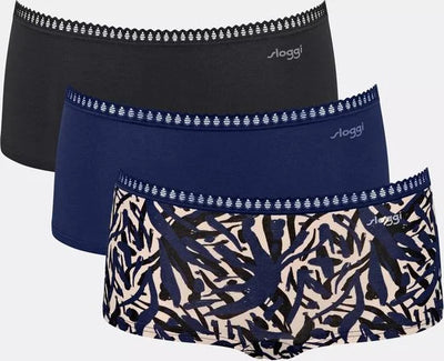 sloggi GO Crush Short 3 pak Dames Onderbroek - Blauw - DonkerCombinatie - Maat XL