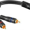 Subwoofer/Tulp stereo (m) - Tulp mono (v) audio adapter - verguld / koper - 0,20 meter