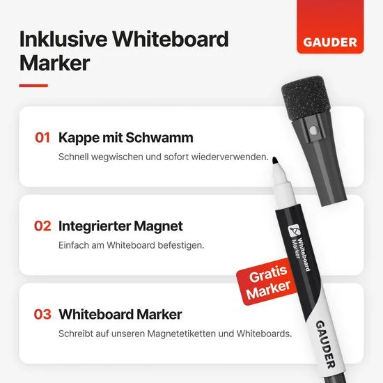 GAUDER beschrijfbare magnetische etiketten - herbruikbare magnetische borden voor whiteboards, schoolborden, kanbanborden en koelkasten - magneetkaar