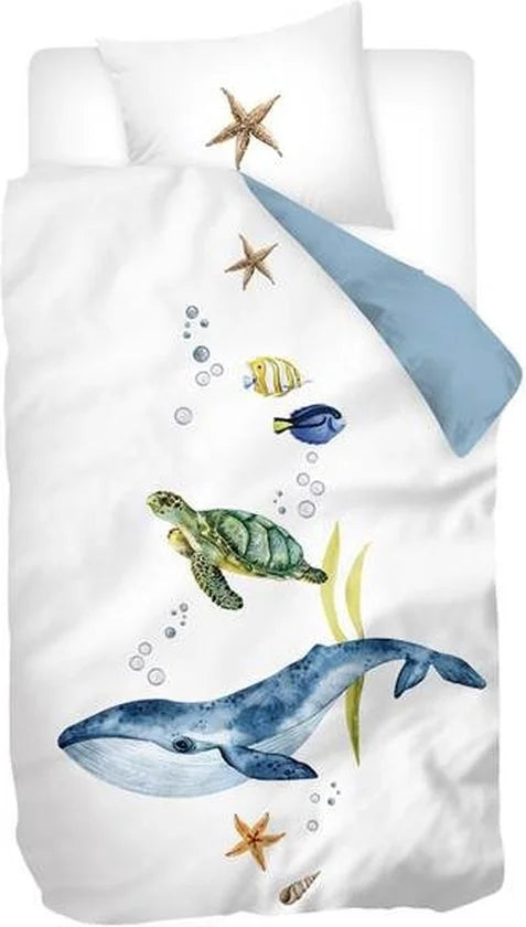 Snoozing Tavion Dekbedovertrek - Flanel - Eenpersoons - 140x200/220 cm + 1 sloop) - Wit/Blauw