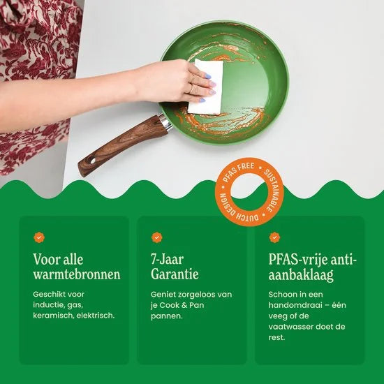 Cook & Pan - Pannenset 9-delig - PFAS vrij - Inductie Keramisch - Non stick - 7 jaar garantie - Groen