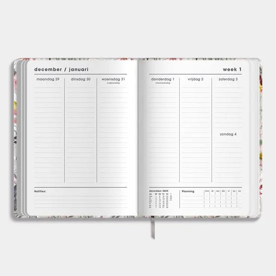 Hobbit - A5 Agenda 2026 - A5 (14,8 x 21 cm) - 1 week op 2 pagina's - Agenda A5 - Harde Kaft - Bloemen