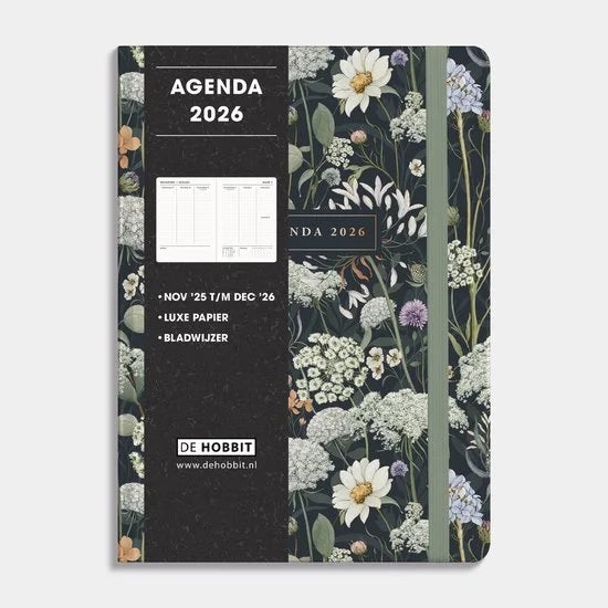 Hobbit - A5 Agenda 2026 - A5 (14,8 x 21 cm) - 1 week op 2 pagina's - Agenda A5 - Harde Kaft - Weidebloemen