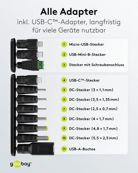 Goobay universele voedingsadapter | 3-12V | 12W | 11 pluggen | 1,8 meter