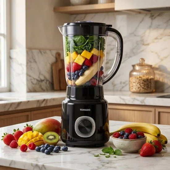 Tomado TTB1501B - Blender – Smoothie maker - 1,5 liter - 2 snelheden - 500W - Pulsestand - Deksel beveiliging – Zwart
