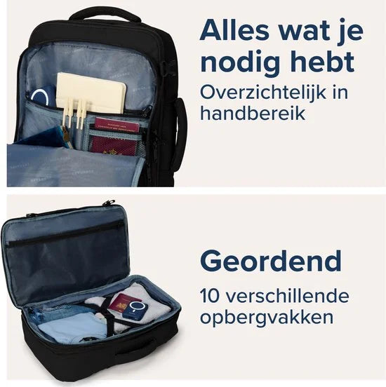 TRVLMORE 40L Reistas - Handbagage Rugzak - Rugtas - Weekendtas - Spatwaterdicht - Dames en Heren - Zwart