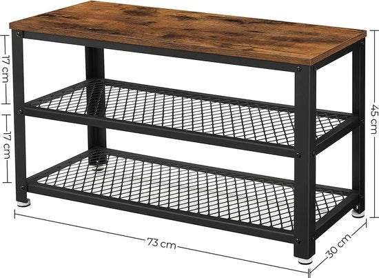 Schoenenrek | Vintage | Hout | Metaal | Stevig | Meubilair | Industrieel | 73x30x45cm | Bruin | Zwart