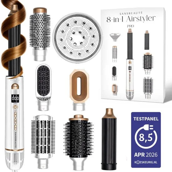Sansbeauté® 8-in-1 Airstyler met Diffuser - Multistyler - Föhnborstel Kort Haar - Haarkruller - Haarstyler - Haardroger - Warmteborstel - Krulborstel