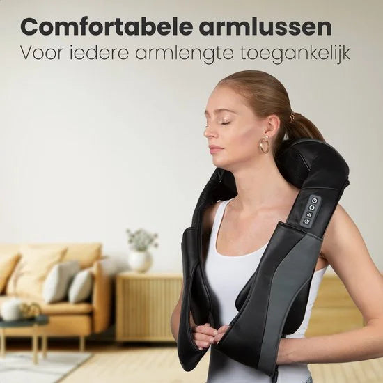 Auronic Shiatsu Massagekussen Draadloos - Elektrisch Nekmassage Apparaat - Infrarood Massage Apparaat - Nek en Schouder - Zwart/Grijs
