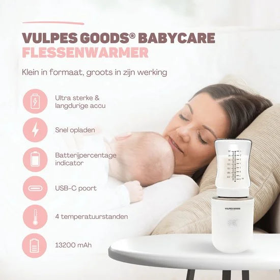 Vulpes Goods® BabyCare - Flessenwarmer Pro - Draagbare Baby Flessenwarmer voor Onderweg - Intelligente Flesverwarmer - 4 Temperatuurniveaus - Draadlo