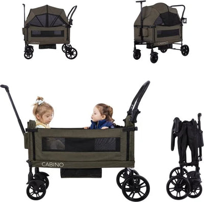Cabino Waggie Bolderkar Opvouwbaar Met 2 Zitjes – Inclusief Duwstang, Trekbeugel & Drinkbeker – Max. 44 kg - Groen