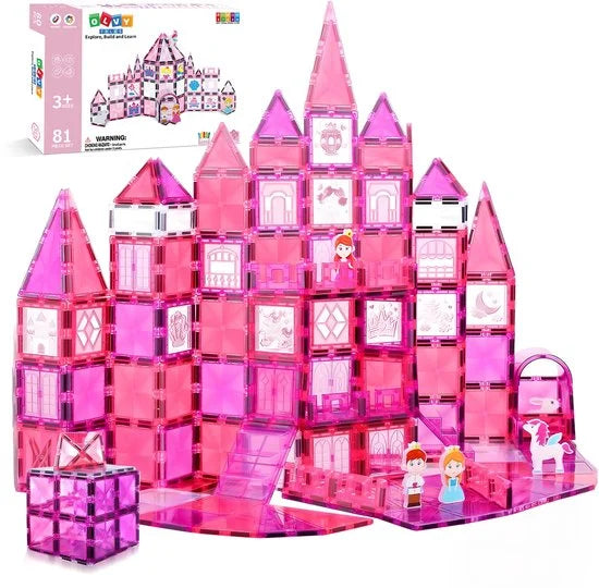 Magnetic Tiles - Speelgoed - Magnetische Tegels - Prinsessen - Educatief & Constructie - Montessori - 81 Stuks - Bouwstenen - Bouwblokken - Voor 3, 4