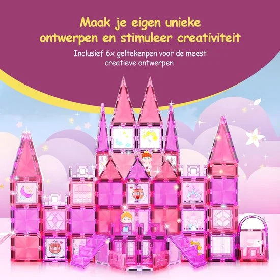 Magnetic Tiles - Speelgoed - Magnetische Tegels - Prinsessen - Educatief & Constructie - Montessori - 81 Stuks - Bouwstenen - Bouwblokken - Voor 3, 4