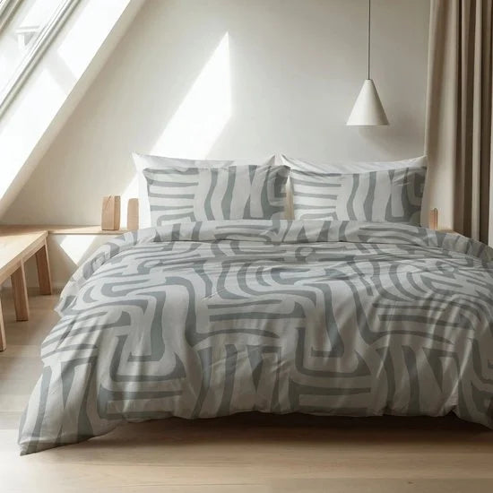 Sleeps Danis Flanel Dekbedovertrek Groen/Grijs - 200x200/220 cm - Warm en Zacht
